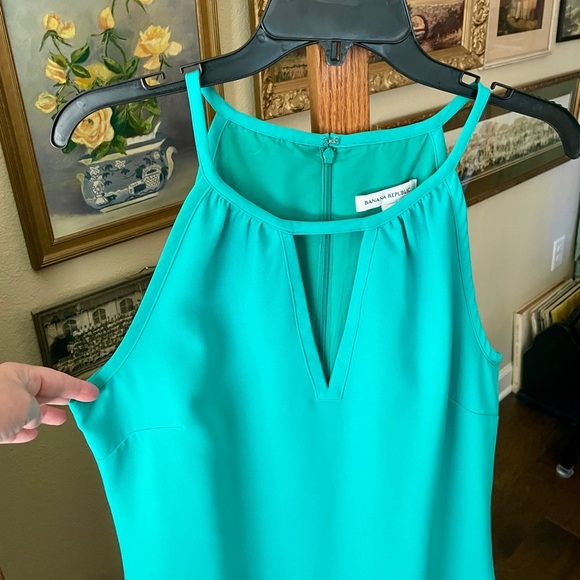 Banana Republic keyhole halter shift dress knee length lined 14 aqua turquoise - Picture 5 of 11